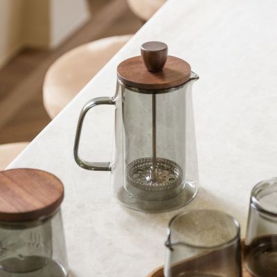 Cafetière 35cl avec filtre en verre et couvercle gris Luma