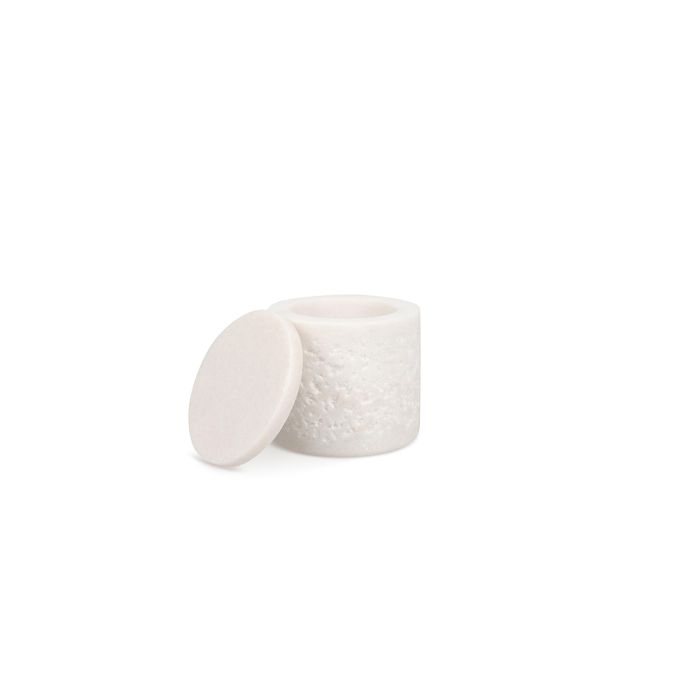 Marmeren zoutkelder met deksel en lepel 7,5 cm groene onyx schilferige