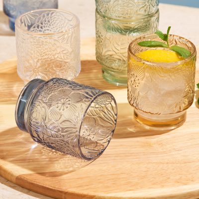 Glass 30cl blue-grey Flora - set/4