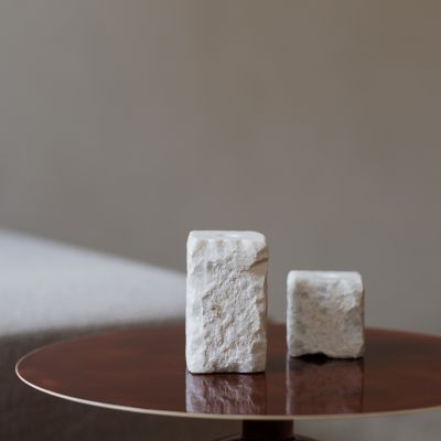 Candle holder 8x8xH13,5cm marble white Opus