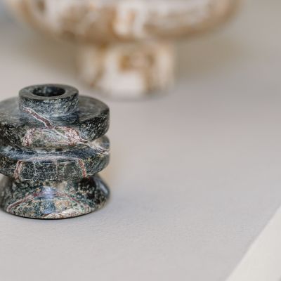 Candle holder 9xH8,5cm marble green Opus
