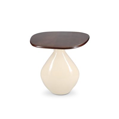 Side table 41x36xH40cm with wooden tabletop ivory Mio